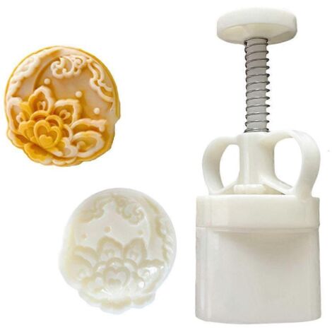 Pratique moule à gâteau de lune manuel avec tampon, presse à main pour pâtisserie, outil de moulage décoratif pour biscuits et desserts faits maison. (1/4)