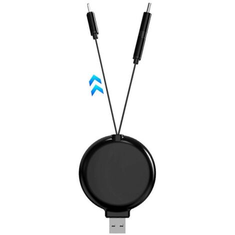 Câble de charge 3 en 1 rétractable, design compact et portable pour voiture et maison, noir – multiprise de chargeur multifonction. (1/4)