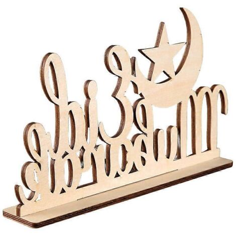 Pancarte de table en bois Eid Mubarak, ornement Ramadan pour décoration islamique musulmane, signe festif pour maison ou mosquée. (1/4)