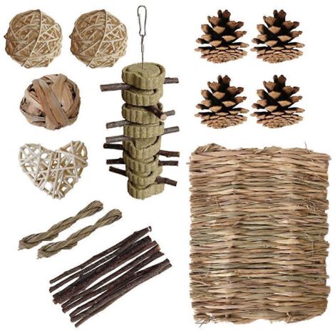 Hamster et lapin jouet amusant, kit de jeu naturel à mâcher et à grignoter, accessoire rongeur pour dents saines. (1/4)