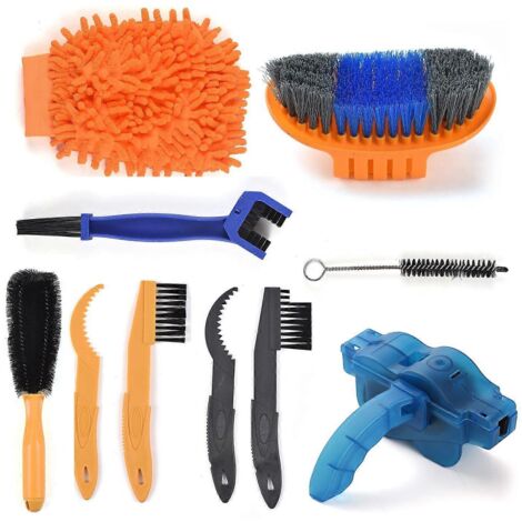 Kit de brosses de nettoyage pour vélo : outil polyvalent pour chaîne, pneu, pignon – lot de 10 brosses nettoyantes. (1/4)