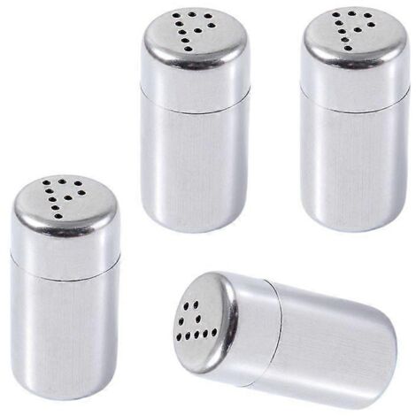 Lot de 4 mini salières de voyage en acier inoxydable, contenants à épices pratiques et compacts. (1/4)