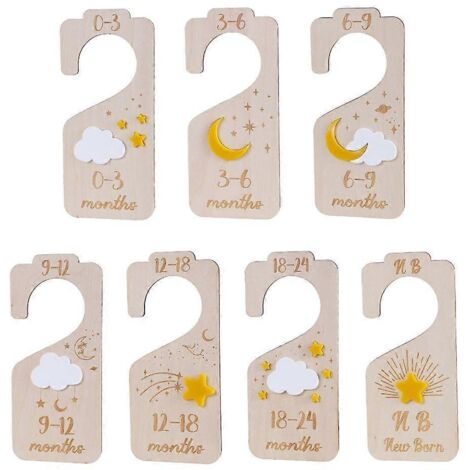Lot de 7 organiseurs en bois pour penderie enfant, séparateurs vêtements bébé, rangement taille chambre. (1/4)