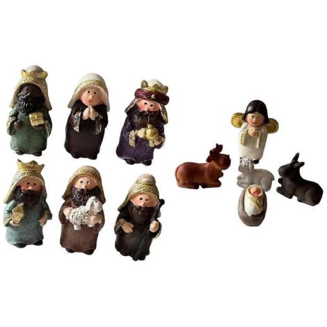Lot de 11 mini figurines de crèche de Noël adorables pour décoration festive, scène de nativité mignonne, ornements de fête. (1/4)