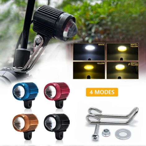 1 Lampe LED Moto Double Couleur 6000K Blanc 3000K Jaune – Phare Antipoussière Moto Feu de Route Projecteur Puissant Étanche (1/4)