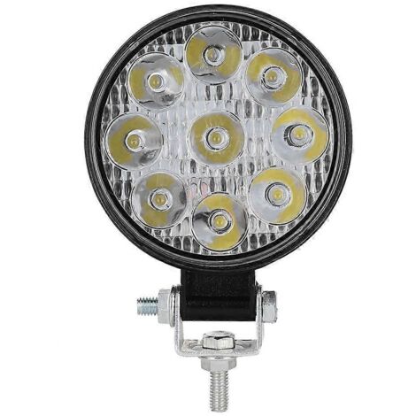 27W 9LED Lampe de travail ronde miniature, feux auxiliaires pour voiture, moto, camion, chariot élévateur, bateau - Noir (1/4)