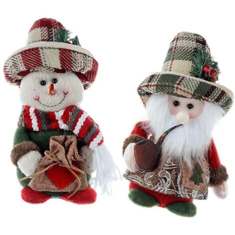 2pcs Poupées en peluche vintage Père Noël et bonhomme de neige, décorations de Noël pour étagère et affichage de bureau. (1/4)