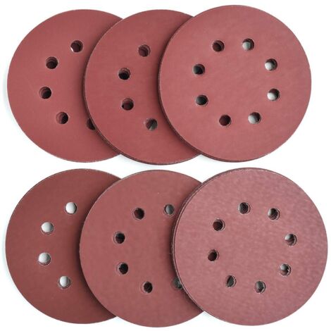50 disques de ponçage velcro 5 pouces 8 trous, papier abrasif grain 60 pour ponceuse excentrique (1/5)