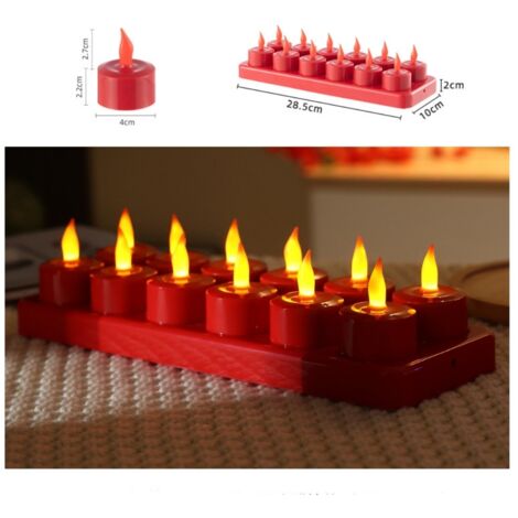 12 pièces LED rouges rechargeables, bougies sans flamme scintillantes pour décoration de Noël et fêtes, édition spéciale fêtes (1/5)