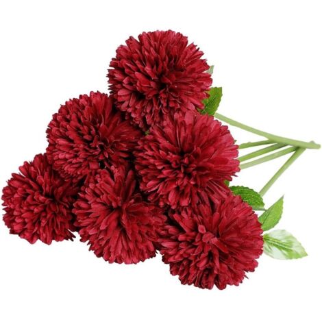 Bouquet de chrysanthèmes rouges en soie, idéal pour décoration de bureau et événements de jardin (1/5)