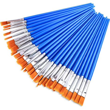 Ensemble de 50 pinceaux plats en nylon pour peinture acrylique, pinceaux artistiques pour enfants aquarelle et huile, fait main (1/5)
