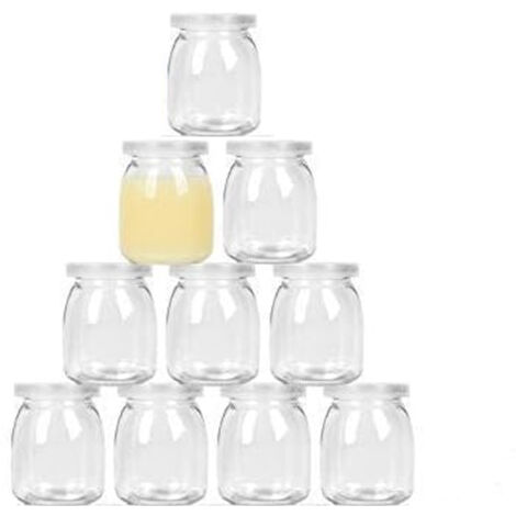 10 pièces - Pots en verre de 200 ml avec couvercle, bocaux transparents pour yaourt, crème dessert, confiture, mousse, etc. (1/5)