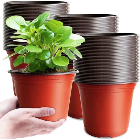 50 pots de culture en plastique épais de 21 cm avec trous, pots à semis pour plantes et fleurs (1/5)