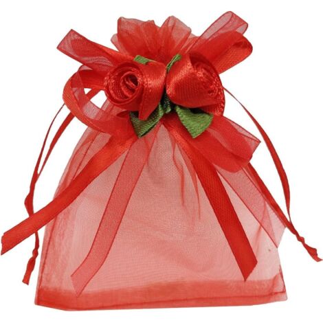 40 pièces sachets cadeau mariage organza 10x12 cm avec liens en roses (rose clair) pour échantillons et expositions (1/5)