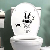 2pcs Autocollant Mural Wc Rabbit, Sticker Mural Drle Pour Wc, Salle De Bain, Cuisine, Pvc