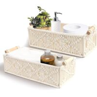 2 Piece Storage Basket For Shelves (ivory) Tassel Lace Woven Basket Bohemian Bathroom Decorative Basket Gift Toilet Organiser White Basket With Ha