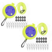 lot De 2 10m Corde A Linge Retractable Avec 20 Boucles Fixes Et 40 Pinces Coupe-vent, Corde Linge Portable, Pour Camping, Pour Vacances En Plein