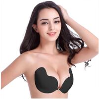 Soutien-gorge adhésif invisible push-up sans bretelles, noir, réutilisable et sans dos pour femmes (bonnet D)