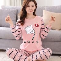 Ensemble pyjama d'hiver à manches longues pour femme avec imprimé de dessin animé