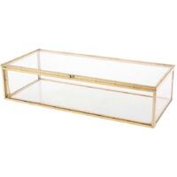 Boîte en verre vintage doré avec couvercle, bijou décoratif à bordure bracelet, coffret cadeau pour souvenirs et accessoires précieux.