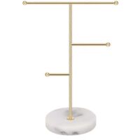 Nordic Style Jewelry Stand with Marble Pattern Base Necklace Display Holder Rack T-Bar Metal Tabletop Hanging Pendant Bracelet Earrings Organizer Jewe