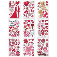 9 stickers décoratifs fenêtre Saint-Valentin, 9 feuilles autocollants amour cœur DIY, décoration mariage, vitrophanie love heart, adhésifs muraux festifs.