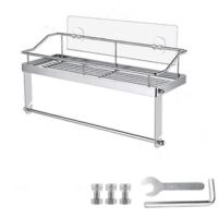 No Drilling Adhesive Wall Mounted Paper Towel Holder with Shelf Storage 2in1 Basket Organizer Rack for Kitchen Bathroom