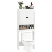 Mobile sopra WC con 3 Mensole Chiuse e Ripiano Aperto, in Legno, 65x22x161 cm, Bianco