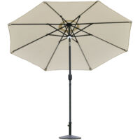 Ombrellone da Giardino Φ270 x 245Acm con Apertura a Manovella e Inclinabile, Luci LED e Pannello Solare, Crema Bianco