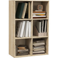 Mobile Libreria Moderno a 6 Cubi in Legno, 65.5x30x97.5 cm, color Rovere