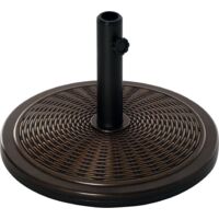 Base per ombrellone in cemento e plastica 14kg, effetto rattan, diametro 48x34cm, colore bronzo, stabile per ombrelloni da giardino e terrazzo.