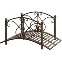Ponticello da giardino vintage con motivi floreali, struttura in metallo nero, dimensioni 99x68x53 cm, décor rustico per esterno, arco decorativo resistente.