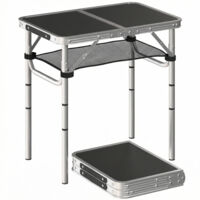 Tavolo da campeggio pieghevole 60 cm, nero, con rete a strati per picnic, leggero e portatile