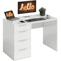 Scrivania salvaspazio per computer con 4 cassetti, tavolo studio bianco 110x61.5x75 cm, scrivania compatta e funzionale.