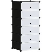 Scarpiera Modulare Salvaspazio con 6 Scatole in Plastica PP e Acciaio, 49x36.5x108 cm, Nero e Trasparente