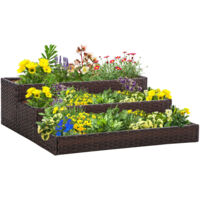 Orto Rialzato a 3 Livelli in Rattan Sintetico senza Fondo per Piante e Verdure, 120x120x40cm, Grigio