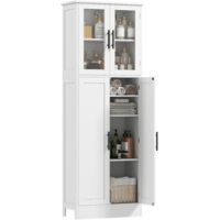 Mobile Bagno Alto con Ripiani Regolabili, Ante in Vetro e Legno, 60x30x170 cm, Bianco