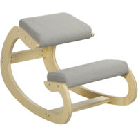 Sedia Ergonomica con Inginocchiatoio e Reclinabile, in Tessuto Effetto Lino e Legno, 55x85x55 cm, Grigio Chiaro