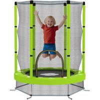 Trampolino per bambini Ø140 cm con rete di sicurezza e disegni, verde, adatto a età 3-6 anni, elastico e sicuro per giochi all'aperto.