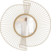 Specchio da Parete Rotondo con Strisce in Metallo e Design Plissettato, 60x60 cm, Oro