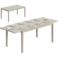 Table de Jardin Allongée 8-10 Personnes, Aluminium et Acier, 154/214x85x75 cm, Gris Clair, Extensible, Résistant, Mobilier Terrasse.