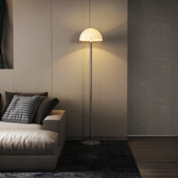Lampada da terra moderna, design a doppio strato con paralume in metallo e acrilico, bianca, Ø35x150 cm, ideale per soggiorno e camera da letto.