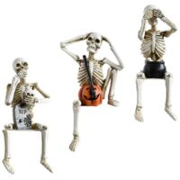 3Pcs Squelettes réalistes en résine à membres articulés pour scène de cimetière d'Halloween, décoration funéraire effrayante et mobile.