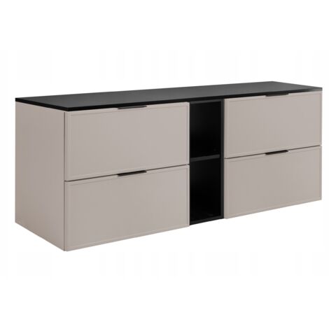 Armoire de salle de bain - SLIM - 140,6 cm - Cachemire - 3 couleurs de poignées incluses GRATUITEMENT - avec plateau et étagère noirs - Suspendue (1/5)