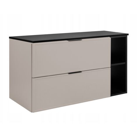 Armoire de salle de bain - SLIM - 100,6 cm - Cachemire - 3 couleurs de poignées incluses GRATUITEMENT - avec plateau et étagère noirs - Suspendue (1/5)