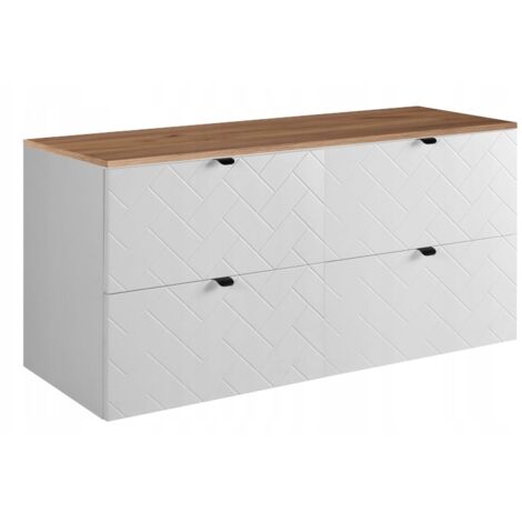 Meuble sous-vasque 120 cm - Blanc Mat - Armoires de salle de bains - Meubles de salle de bains - Vasque Sous-meuble - Plan de travail marron (1/5)