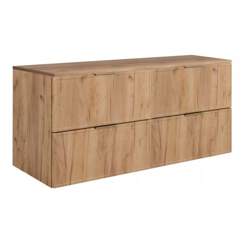 Armoire de salle de bain - SLIM - 120,6 cm - Marron - 3 couleurs de poignées incluses GRATUITEMENT - avec plateau marron - 4 tiroirs - Suspendu (1/5)