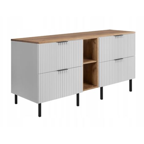 Meuble sous-vasque avec pieds - 140/73,6/46 L/H/P - Blanc Mat - Meubles de salle de bains, lavabo, armoires de salle de bains Etagère, plan de travail - Marron (1/5)