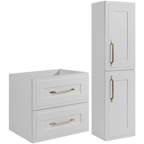 Ensemble de meubles de salle de bains - 60 cm & 136 cm - Blanc Mat - Design élégant - Meubles de salle de bains de haute qualité - Armoires de salle de bains blanches - CLASSIC (1/5)