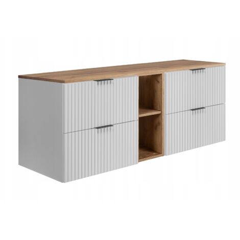 armoire sous lavabo 140 cm - blanc mat - meubles de salle de bains, lavabo, armoire de salle de bains  étagère, plan de travail - marron